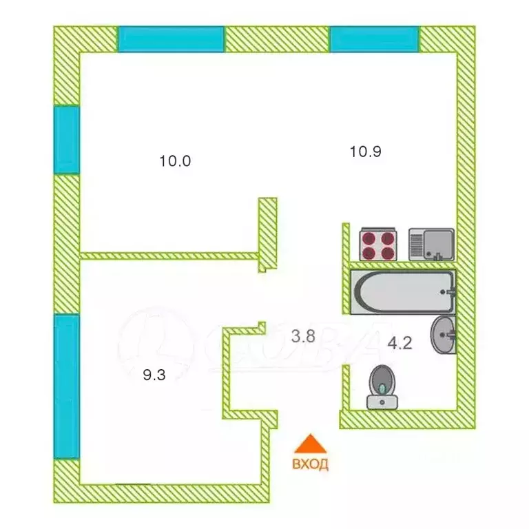 1-к кв. Тюменская область, Тюмень Новгородская ул., 22 (38.4 м) - Фото 1