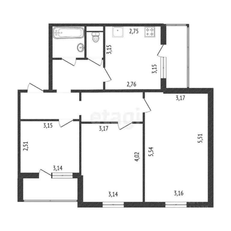 3-к кв. Белгородская область, Белгород ул. Есенина, 54 (63.2 м) - Фото 1