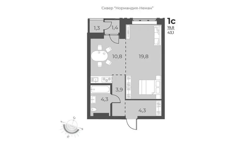 Квартира-студия: Новосибирск, улица Аэропорт, 60 (43.1 м) - Фото 0