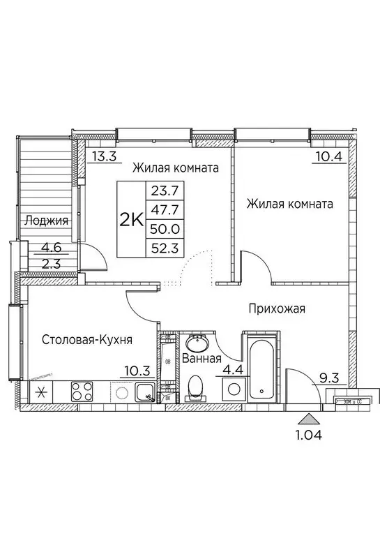 2-комнатная квартира: Владивосток, улица Расула Гамзатова, 7к3 (52.3 ... - Фото 0