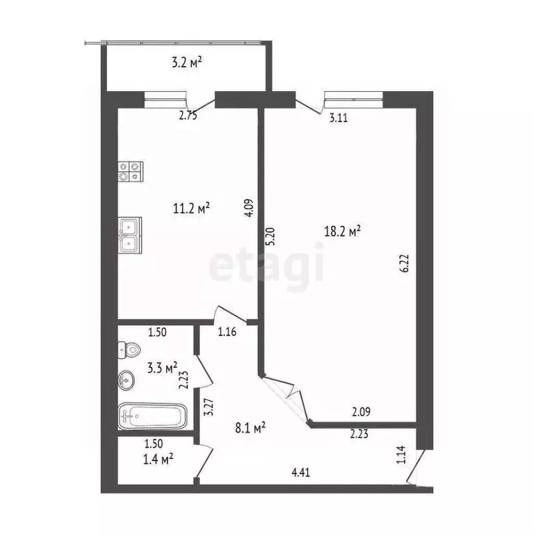 1-к кв. Томская область, Томск Советская ул., 69 (41.7 м) - Фото 2