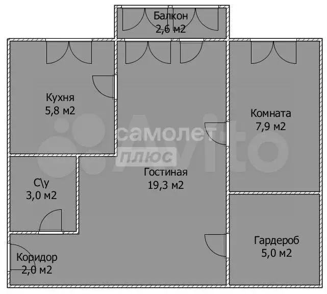 2-к. квартира, 42,8 м, 3/5 эт. - Фото 0