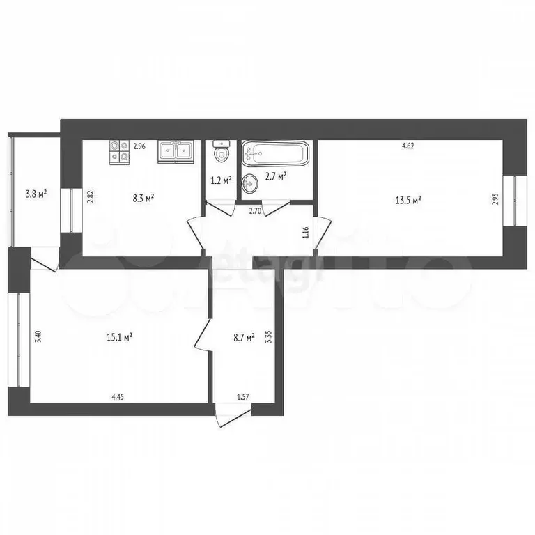 2-к. квартира, 49,5 м, 5/5 эт. - Фото 0