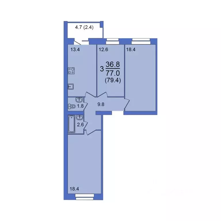 3-к кв. Вологодская область, Вологда Молодежная ул., 22 (79.4 м) - Фото 1