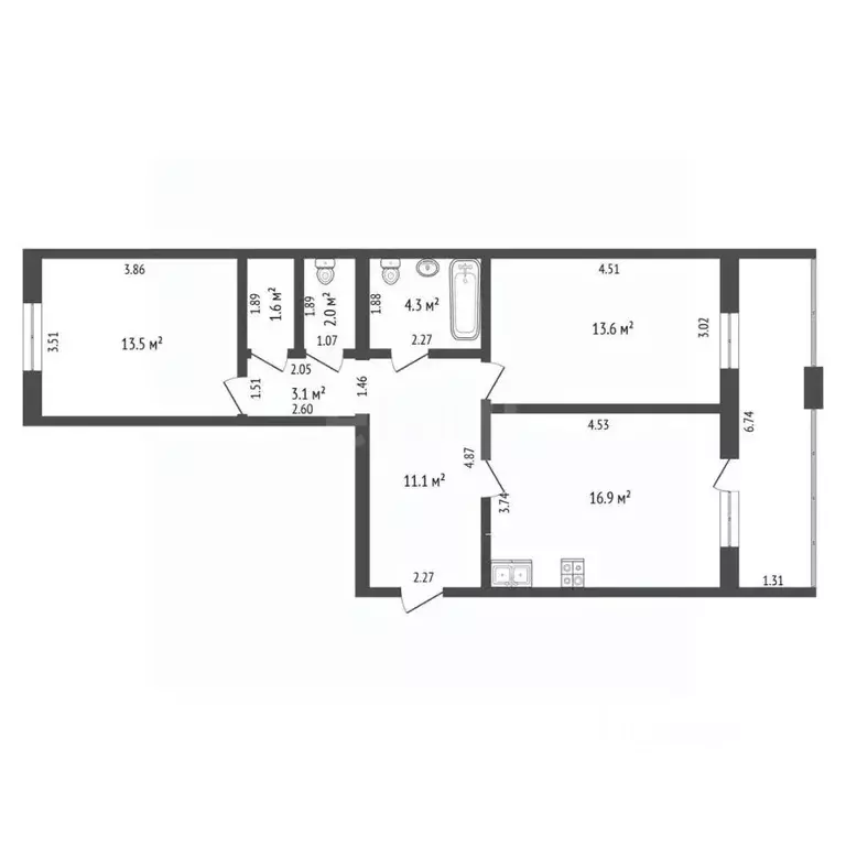 2-к кв. Тюменская область, Тюмень ул. Тимофея Кармацкого, 7 (66.9 м) - Фото 2