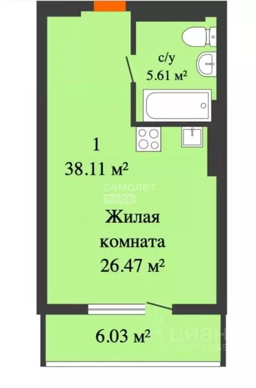 1-к кв. Ростовская область, Ростов-на-Дону Пушкинская ул., 97 (38.0 м) - Фото 1