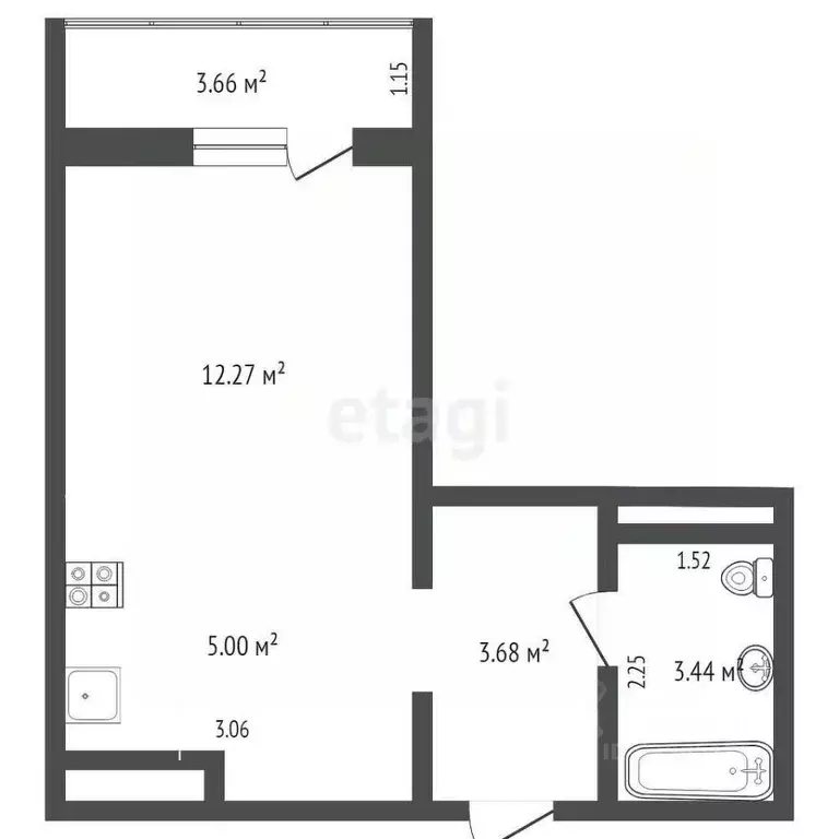 Студия Ростовская область, Ростов-на-Дону пер. Андреева, 15 (25.0 м) - Фото 1