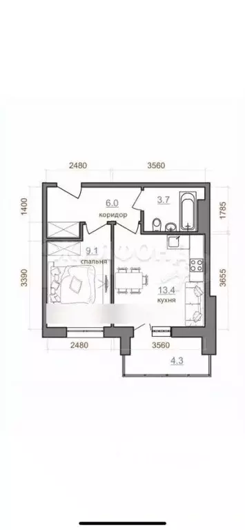 1-к кв. Иркутская область, Иркутск Гусарская тер., 4 (37.0 м) - Фото 0