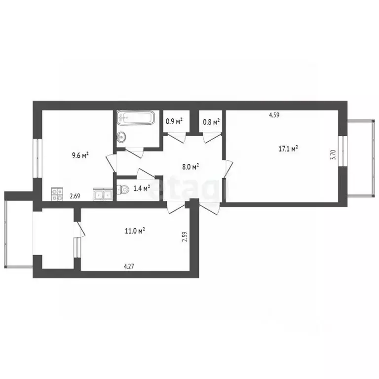 2-к кв. Севастополь ул. Хрусталева, 173 (54.9 м) - Фото 2
