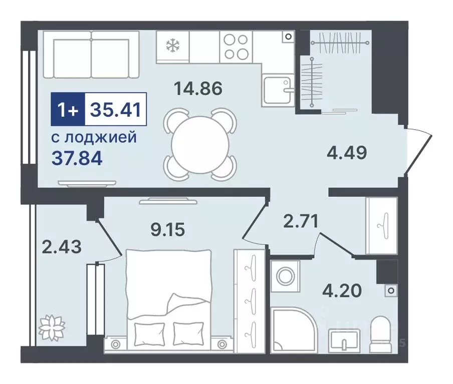 1-к кв. Тюменская область, Тобольск 10-й мкр, 43 (35.41 м) - Фото 0