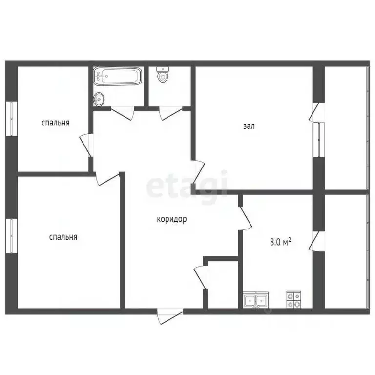 3-к кв. Татарстан, Нижнекамский район, Камские Поляны пгт, 1-й мкр 9 ... - Фото 1