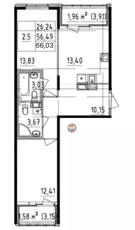 2-к кв. Санкт-Петербург Белоостровская ул., 10к2 (66.33 м) - Фото 1