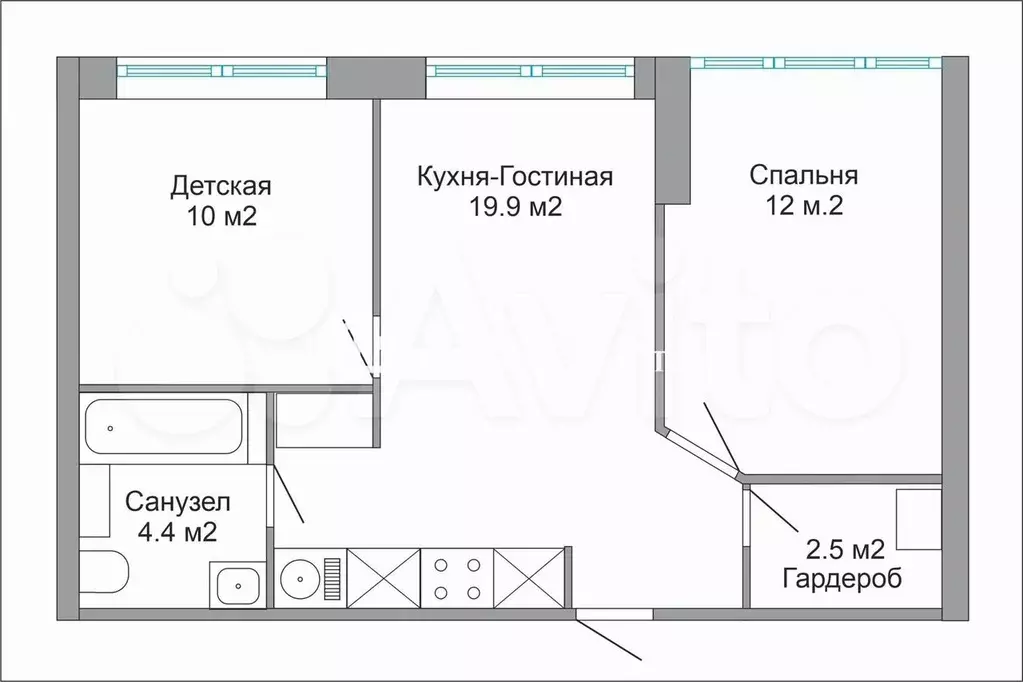 2-к. квартира, 50,1 м, 2/20 эт. - Фото 0