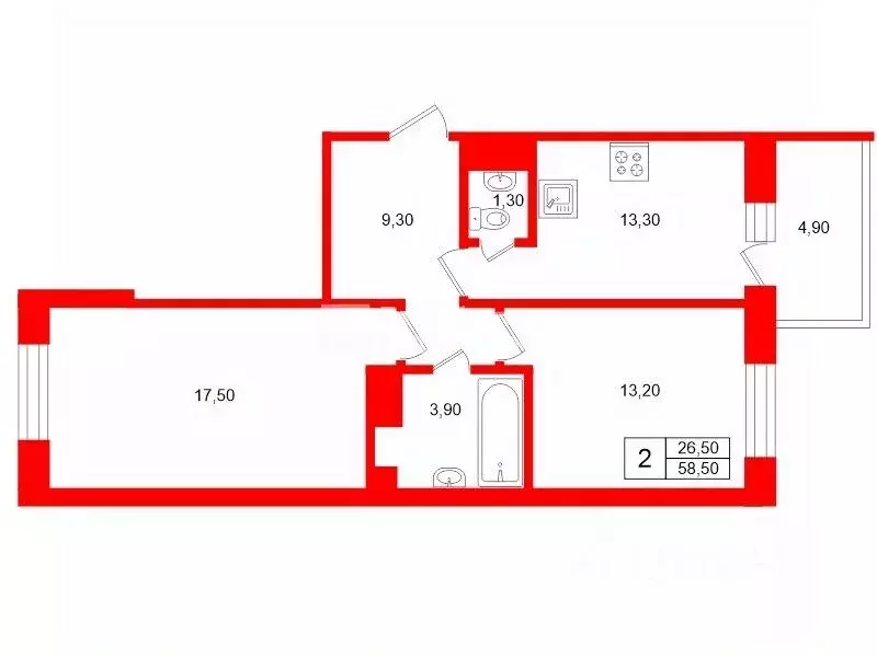 2-к кв. Санкт-Петербург дор. Торфяная, 17к1 (58.5 м) - Фото 2