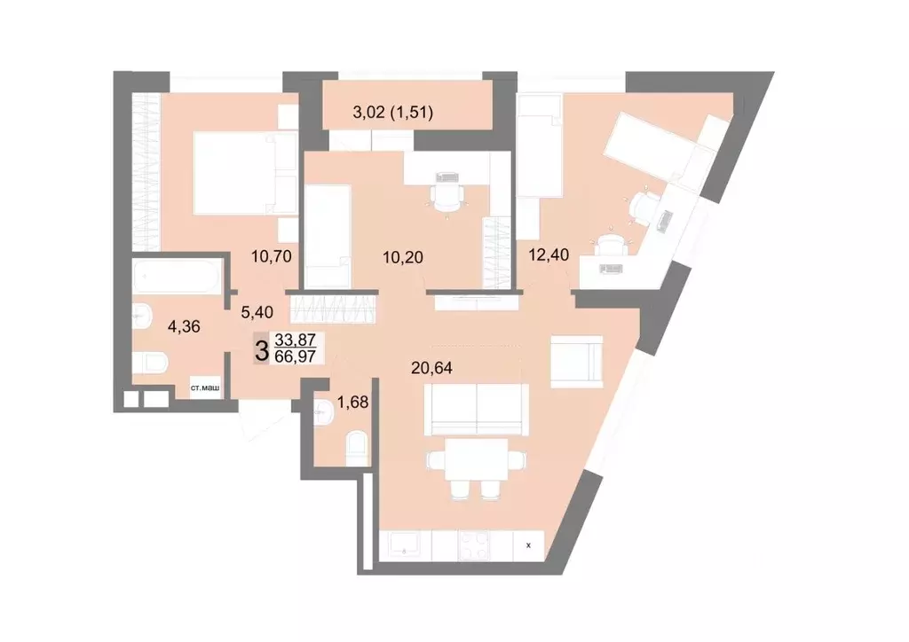 3-к кв. Свердловская область, Екатеринбург ул. Тенистая, 8с4 (66.97 м) - Фото 1