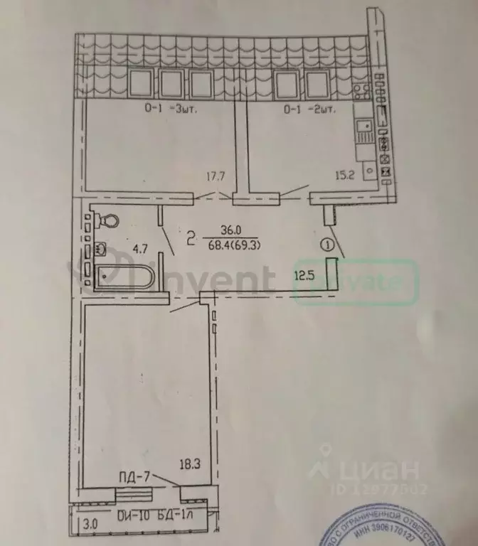 2-к кв. Калининградская область, Калининград ул. Юрия Гагарина, 2а ... - Фото 2