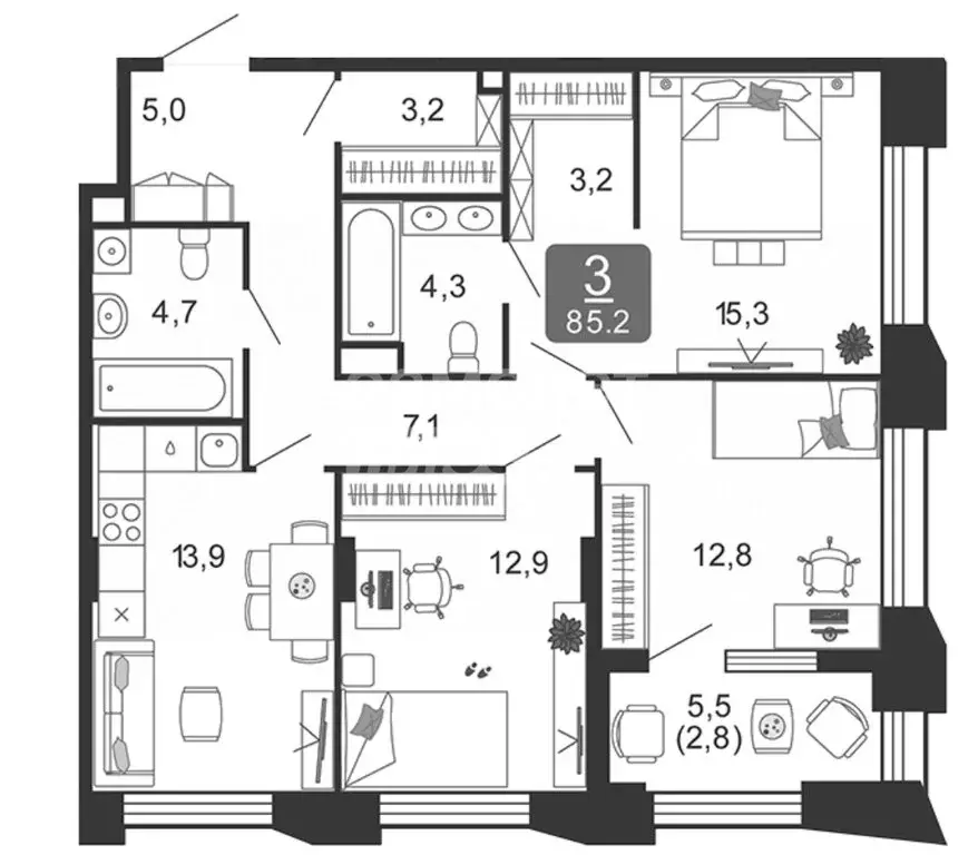 3-комнатная квартира: Москва, улица Петра Кончаловского, 7к4 (82.4 м) - Фото 0