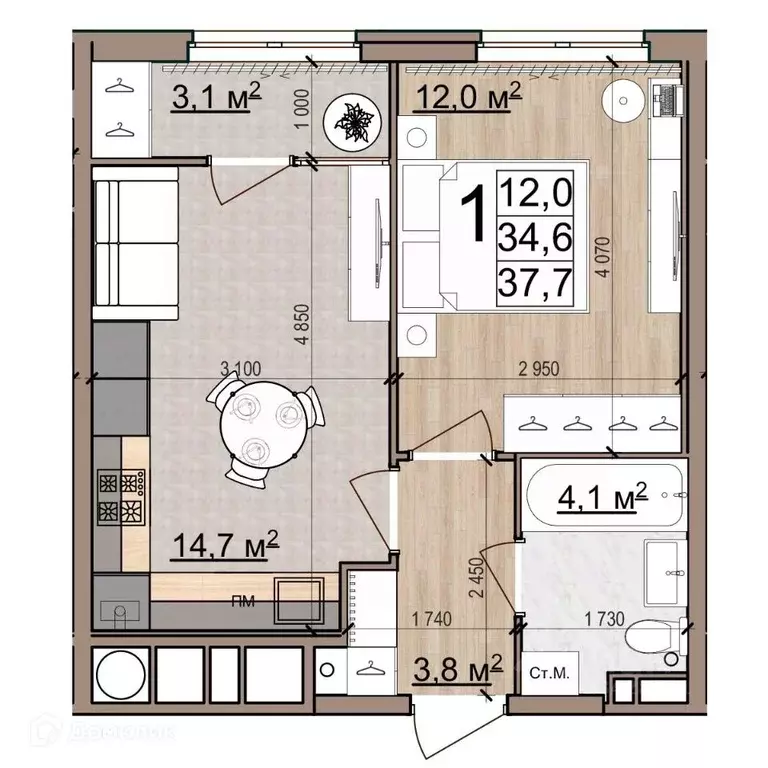 1-к кв. Рязанская область, Рязань Еврокласс жилой комплекс (37.7 м) - Фото 2
