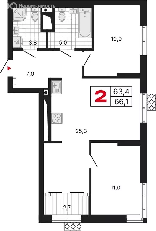 2-комнатная квартира: Екатеринбург, улица Шаумяна, 11 (66.17 м) - Фото 1