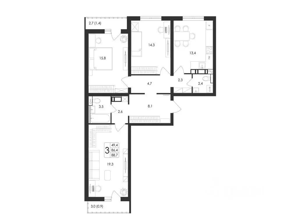 3-к кв. Воронежская область, Воронеж Первое Мая мкр, Май жилой ... - Фото 1