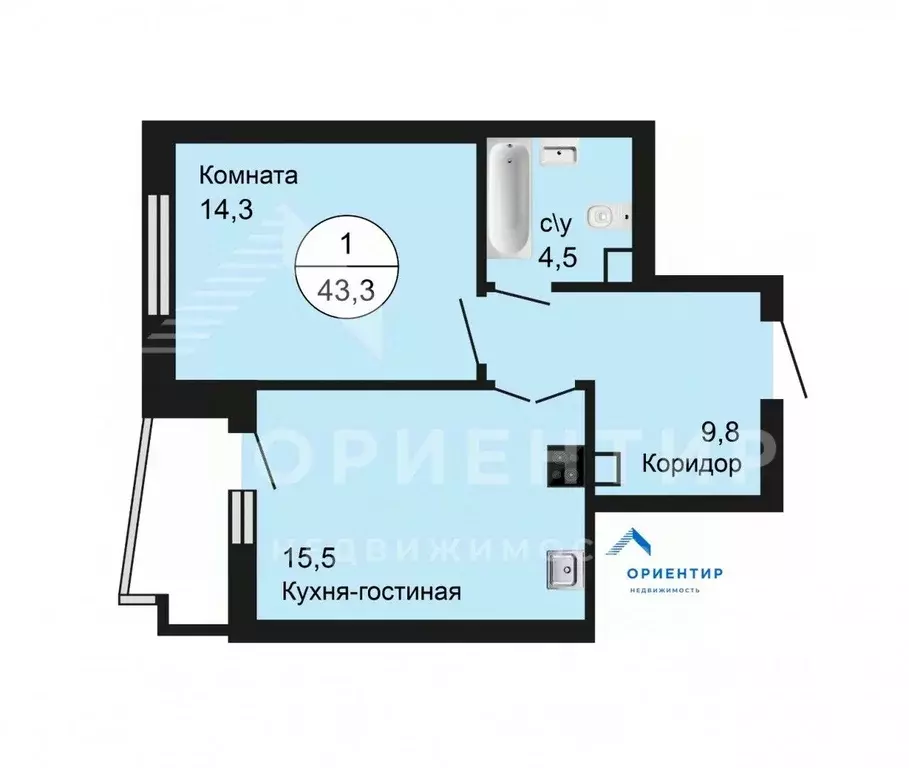 1-к кв. Свердловская область, Екатеринбург ул. Библиотечная, 48 (43.3 ... - Фото 2
