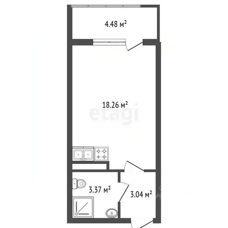 Студия Санкт-Петербург Уральская ул., 25 (27.0 м) - Фото 2