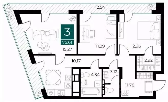 3-к кв. Рязанская область, Рязань Арт Кварталы жилой комплекс (75.61 ... - Фото 1