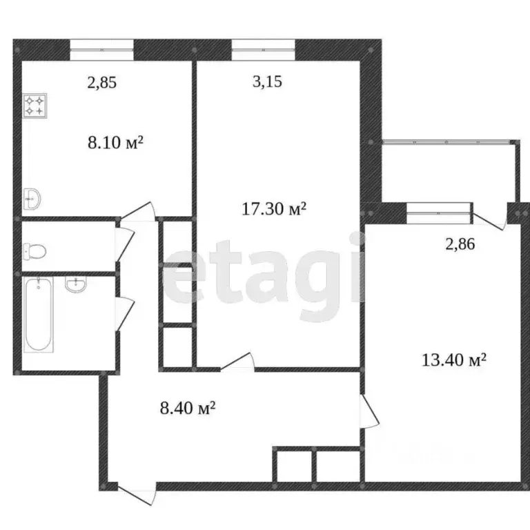 2-к кв. Ямало-Ненецкий АО, Новый Уренгой Мирный мкр, 3/2 (52.7 м) - Фото 1