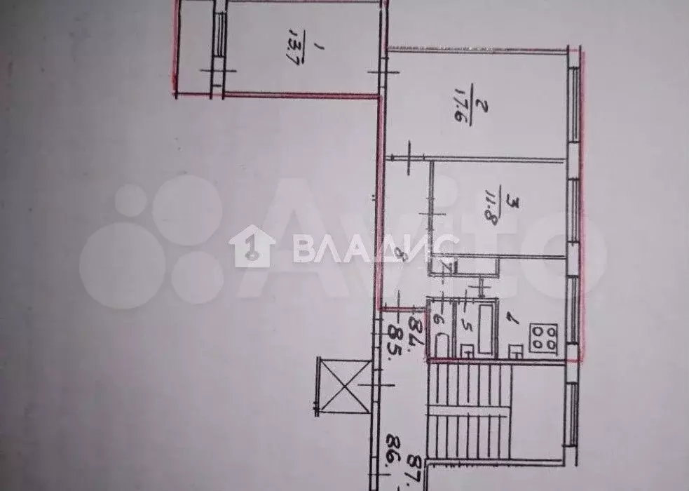 3-к. квартира, 61,1 м, 4/9 эт. - Фото 0