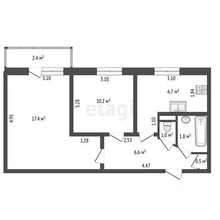 2-к кв. Санкт-Петербург ул. Дыбенко, 27К1 (45.4 м) - Фото 1