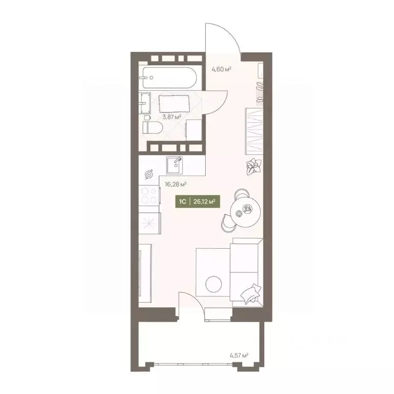 Студия Кемеровская область, Кемерово Московский просп., 23А (26.12 м) - Фото 1