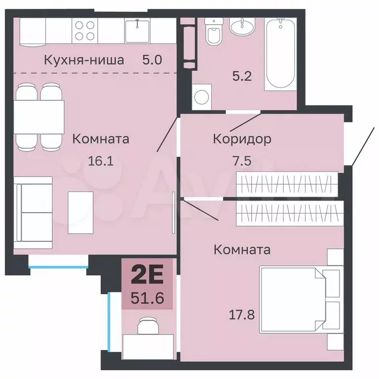 2-к. квартира, 51,6 м, 15/18 эт. - Фото 0