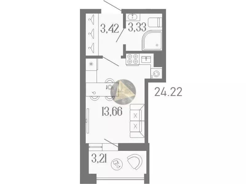 Квартира-студия: Санкт-Петербург, улица Коли Томчака, 3 (24.22 м) - Фото 1