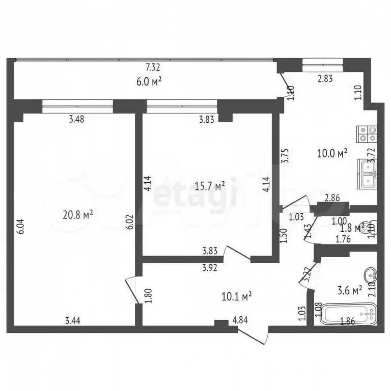 2-к. квартира, 62 м, 9/9 эт. - Фото 0