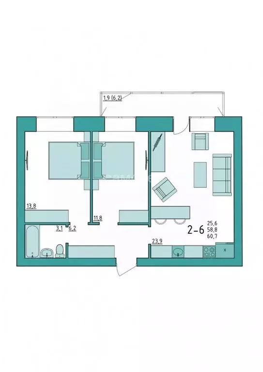 2-к кв. Вологодская область, Вологда Новгородская ул., 38 (60.7 м) - Фото 2