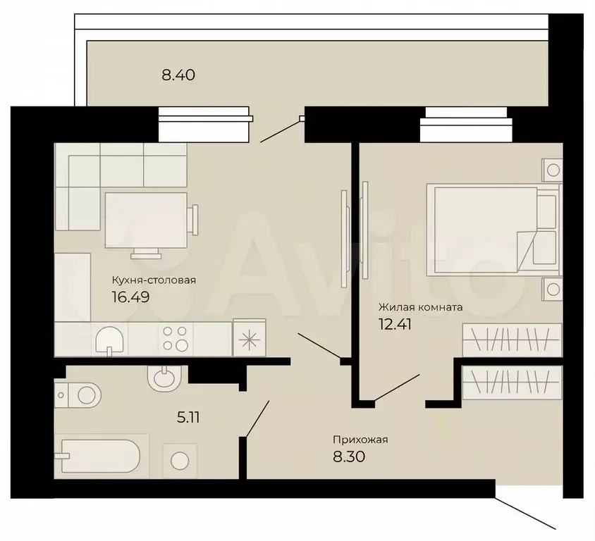 2-к. квартира, 41,8 м, 5/5 эт. - Фото 0