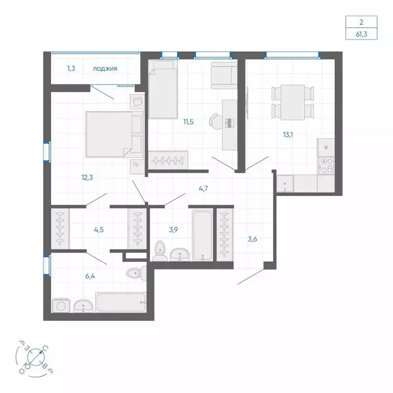 2-комнатная квартира: Екатеринбург, улица Вильгельма де Геннина, 59 ... - Фото 2