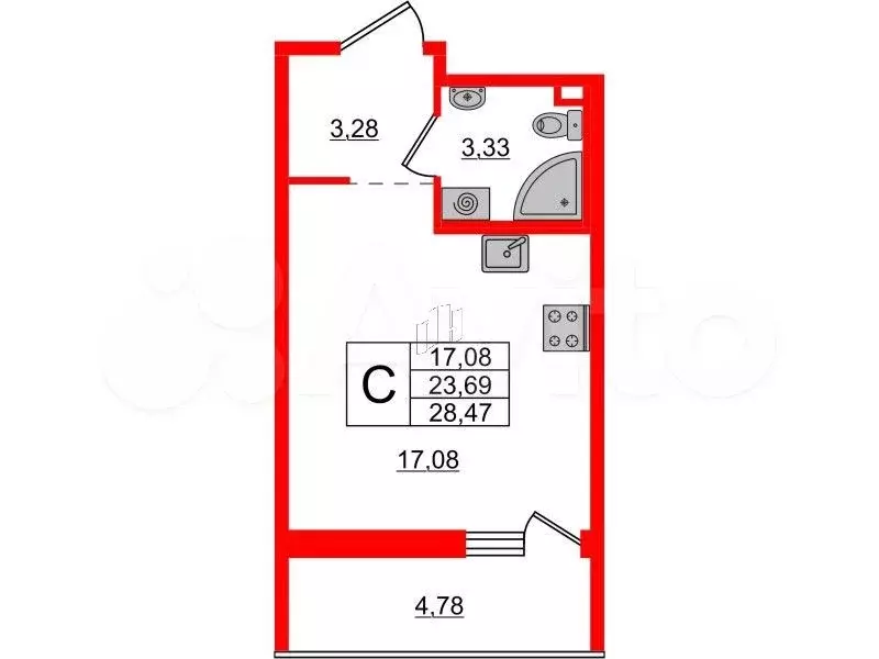 Квартира-студия, 28,5 м, 14/17 эт. - Фото 0