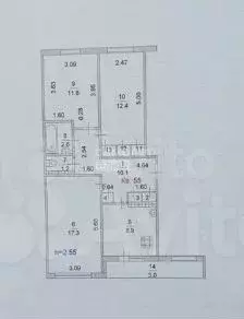 3-к. квартира, 69,7 м, 4/5 эт. - Фото 0