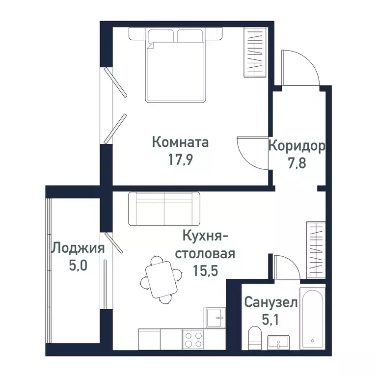 1-к квартира, 46.3 м - Фото 0