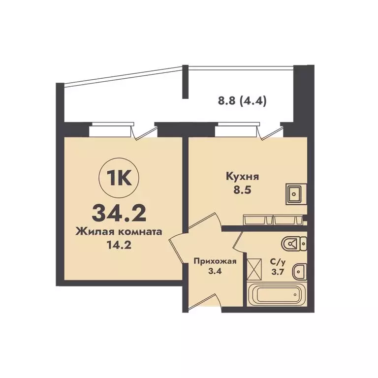 1-комнатная квартира: Новосибирск, Калининский район (34.2 м) - Фото 0