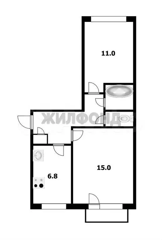 2-к. квартира, 43,8 м, 4/5 эт. - Фото 0
