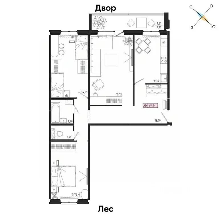 3-к кв. Томская область, Томск тракт Иркутский, 185Б (84.34 м) - Фото 0