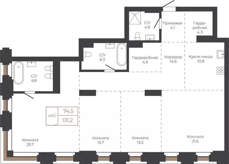 4-к кв. Алтайский край, Барнаул пл. Баварина, 8к2 (130.8 м) - Фото 1