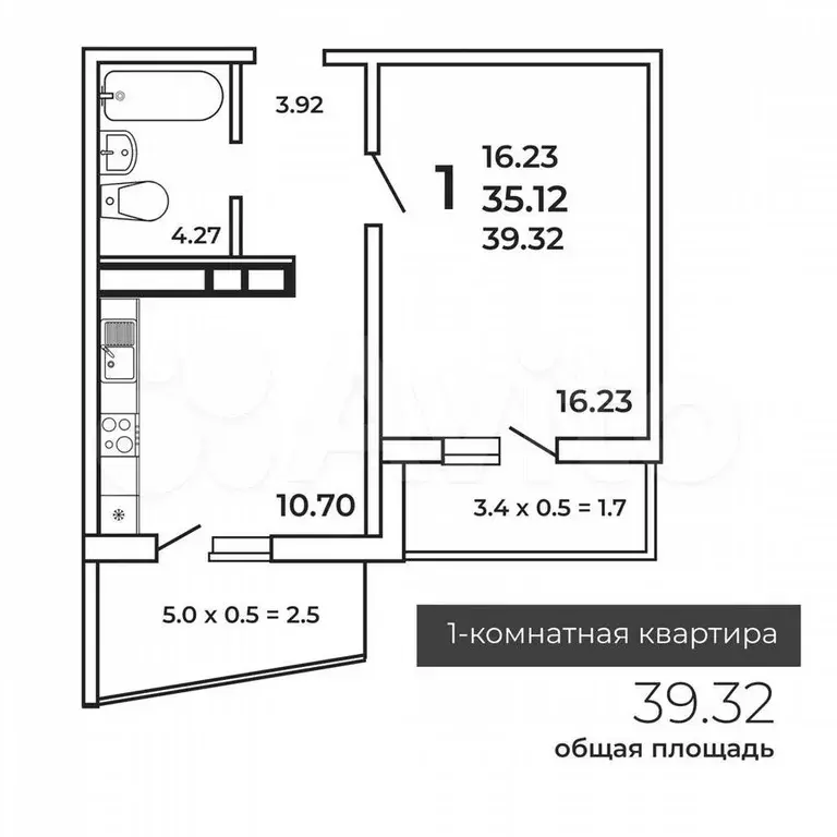 1-к. квартира, 35,2 м, 7/16 эт. - Фото 0