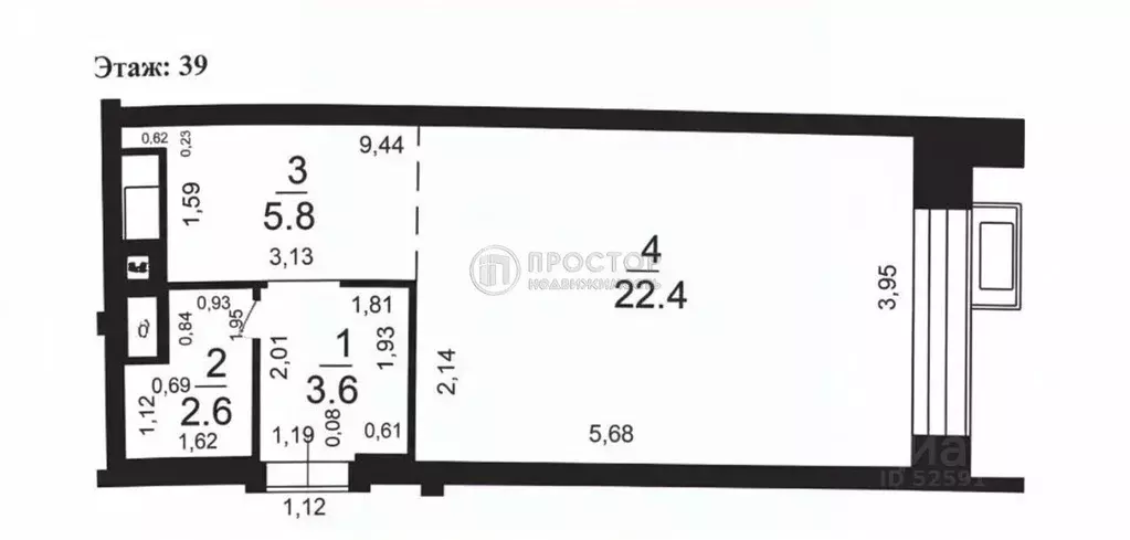 Студия Москва проезд Серебрякова, 11к2 (34.3 м) - Фото 2