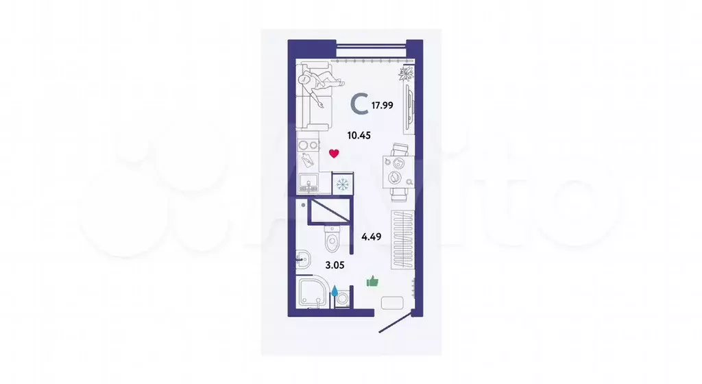 Квартира-студия, 18 м, 13/16 эт. - Фото 1