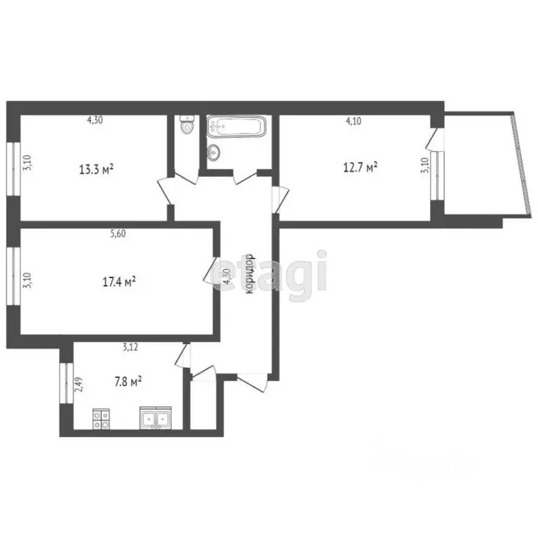 3-к кв. Тюменская область, Тюмень ул. Пермякова, 21 (67.0 м) - Фото 1