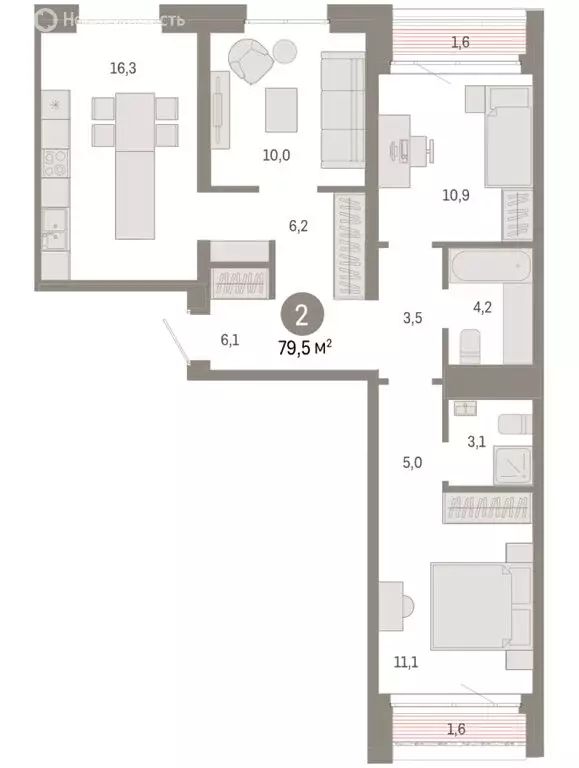 2-комнатная квартира: Екатеринбург, улица Советских Женщин (79.5 м) - Фото 2