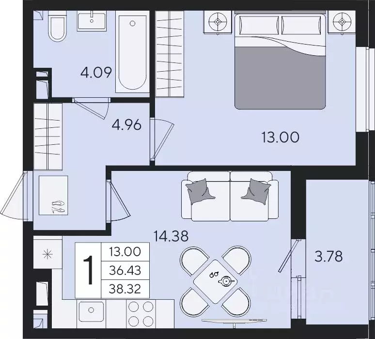 1-к кв. Краснодарский край, Краснодар  (38.32 м) - Фото 2